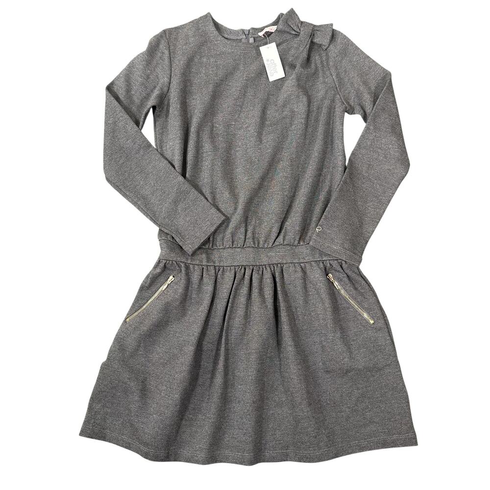 Lili Gaufrette Kids Dress with Shoulder Bow Grey Long Sleeve Girls Size 12